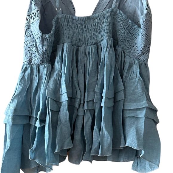 New ruffled babydoll semi cropped fit flare flowy breezy eyelet blouse top - Picture 8 of 8